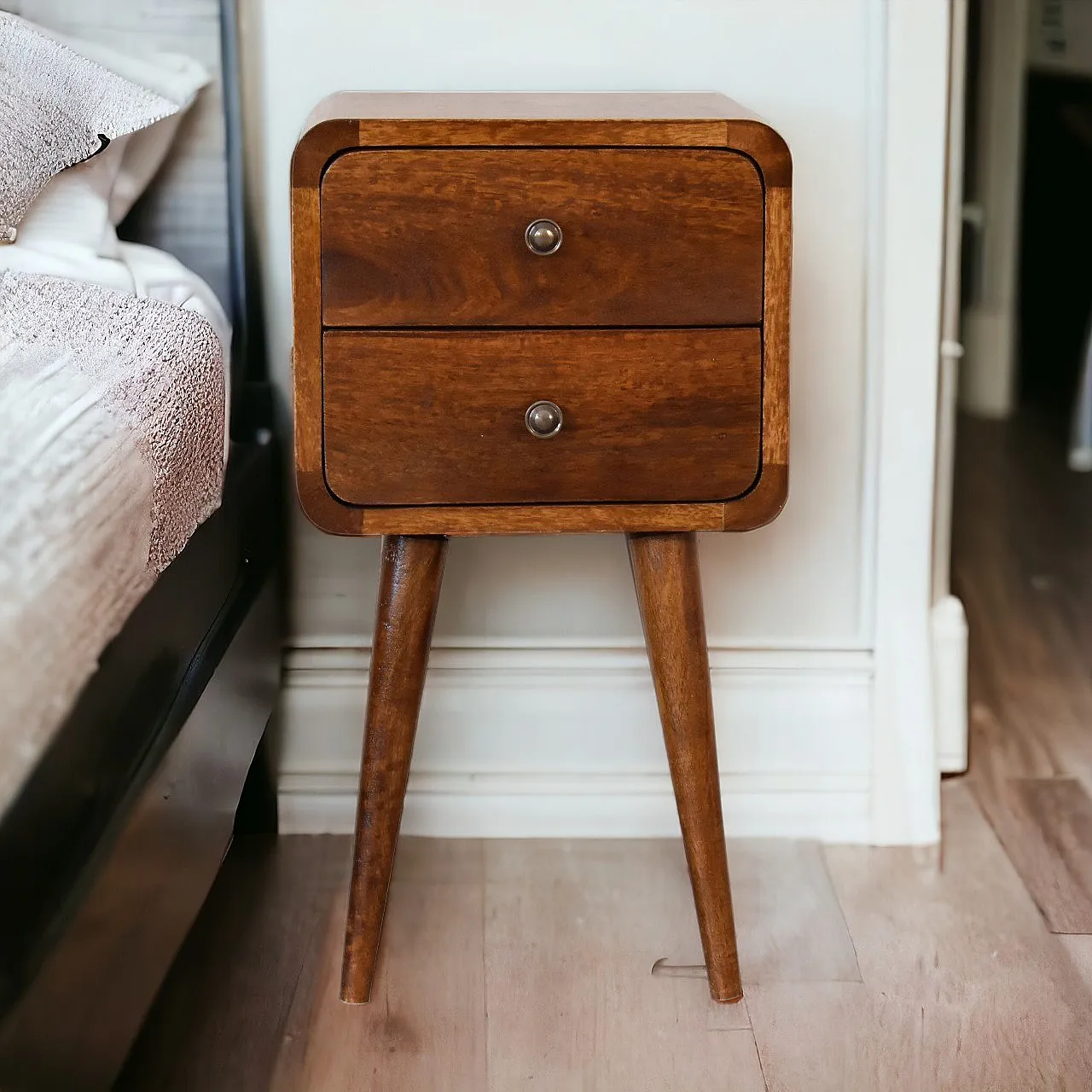 Mini chestnut curved bedside, 2000s 12