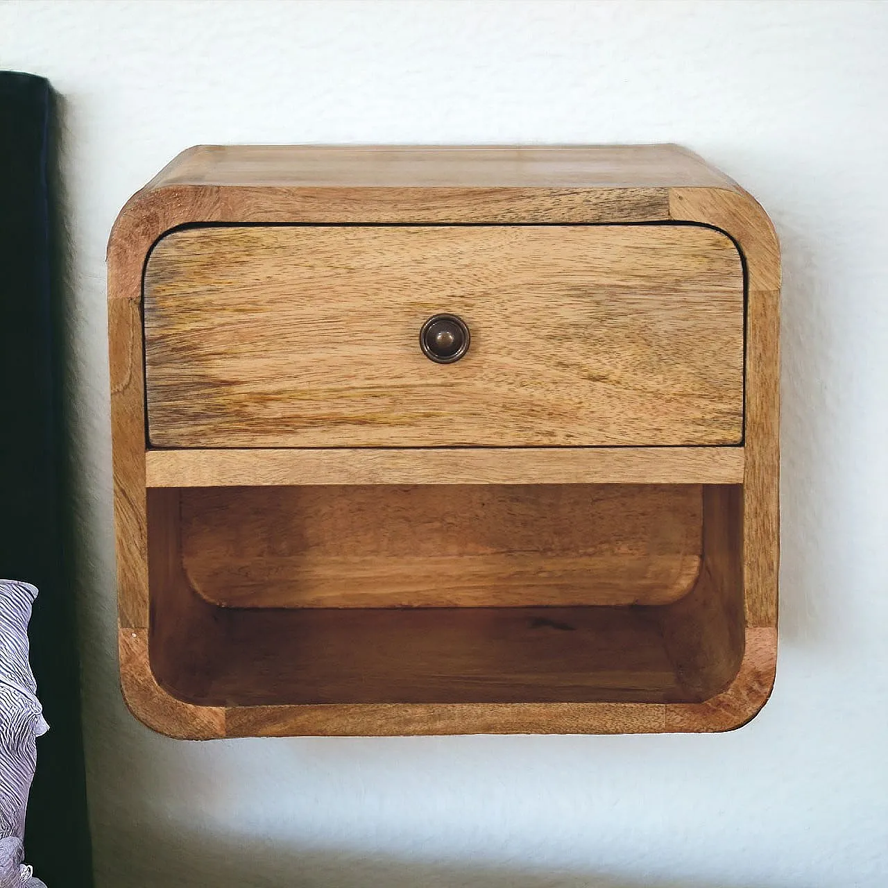 Mini oak-ish floating open bedside, 2000s 1