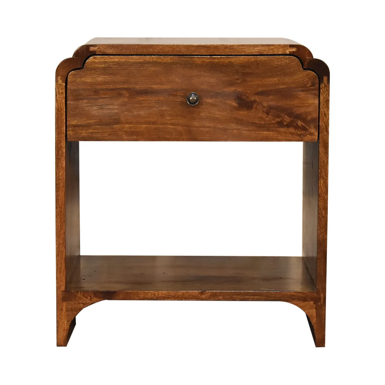 Solid mangowood Newton bedside with a chestnut finish, 2000s 1