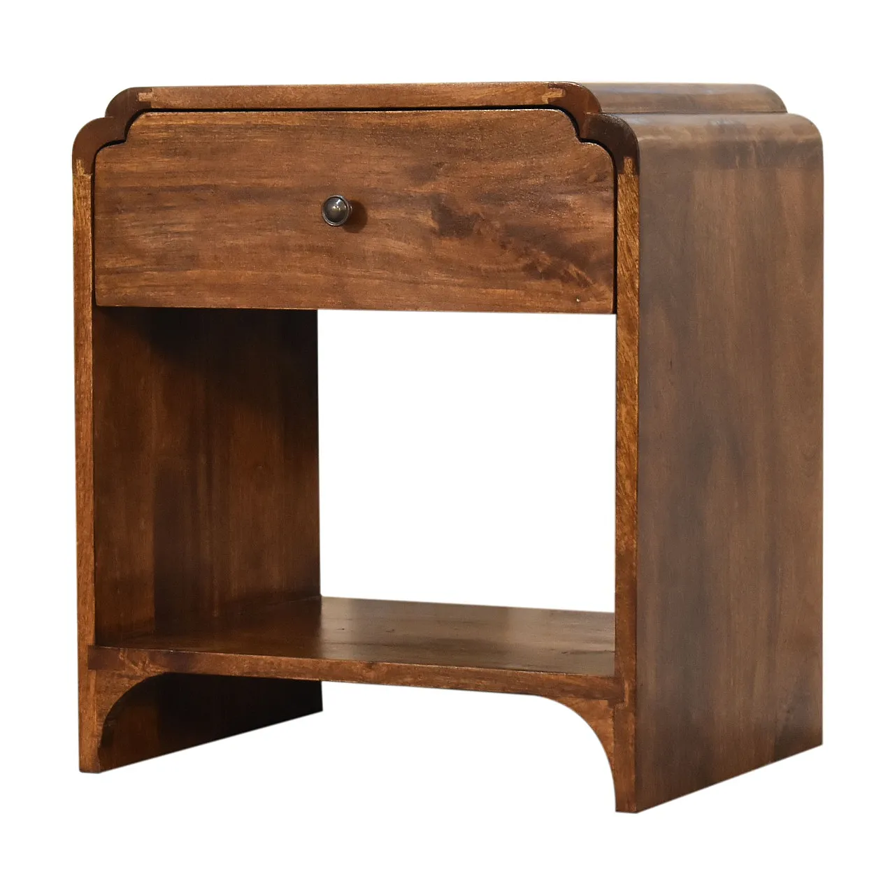 Solid mangowood Newton bedside with a chestnut finish, 2000s 2