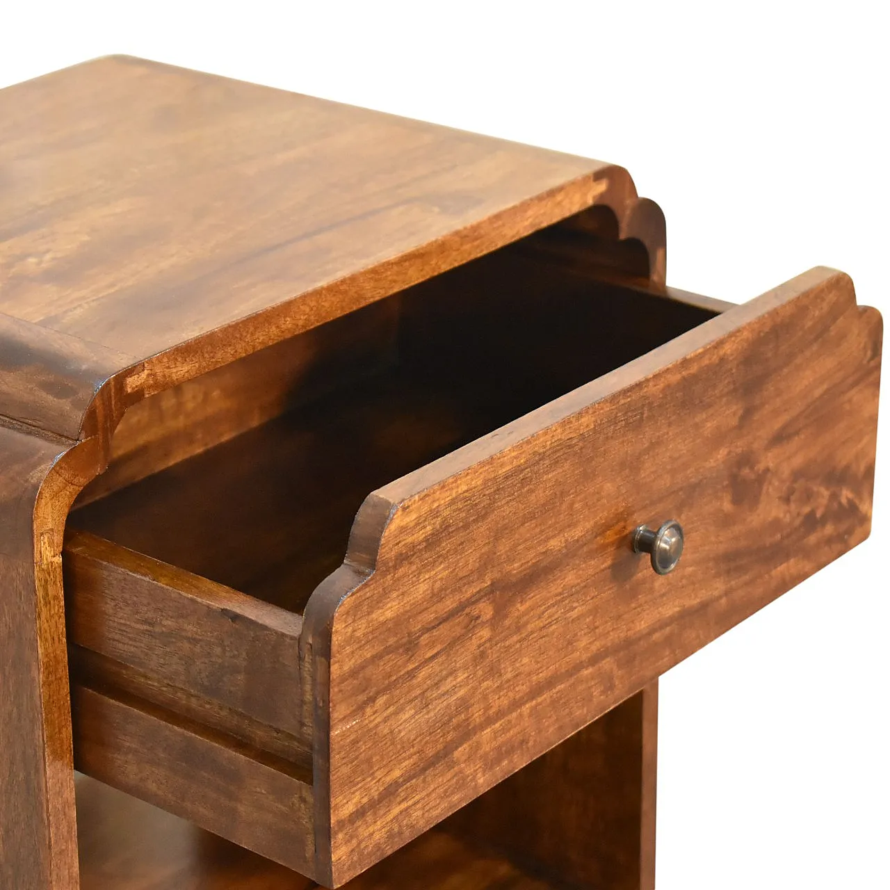 Solid mangowood Newton bedside with a chestnut finish, 2000s 5