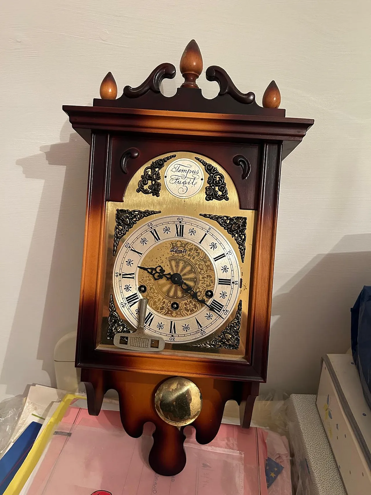 Wall Pendulum clock in wood, 1970s 1