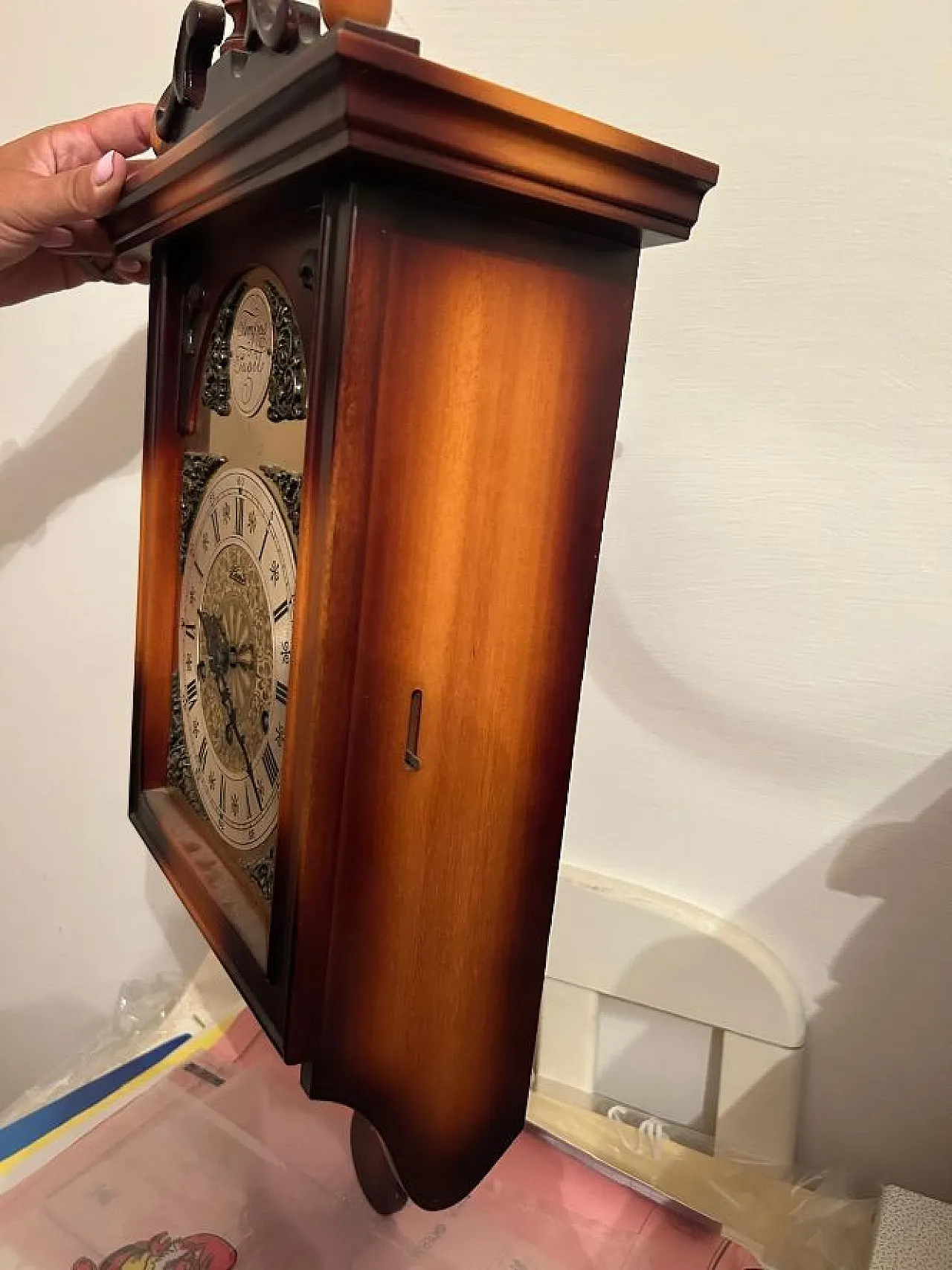 Wall Pendulum clock in wood, 1970s 2