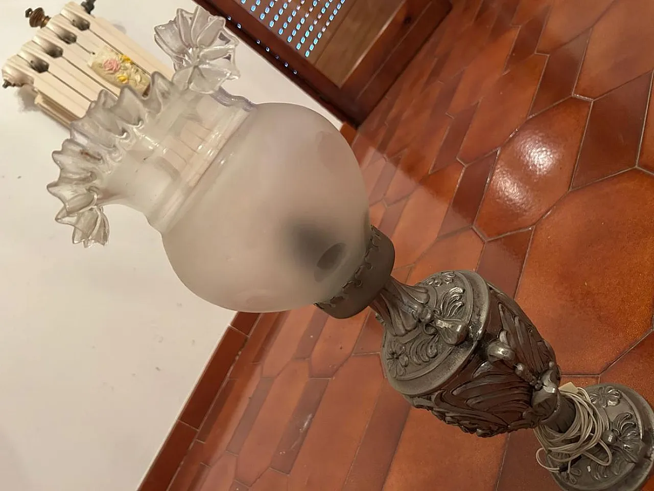 Table glass oil lamp with bulb, 1970s 1