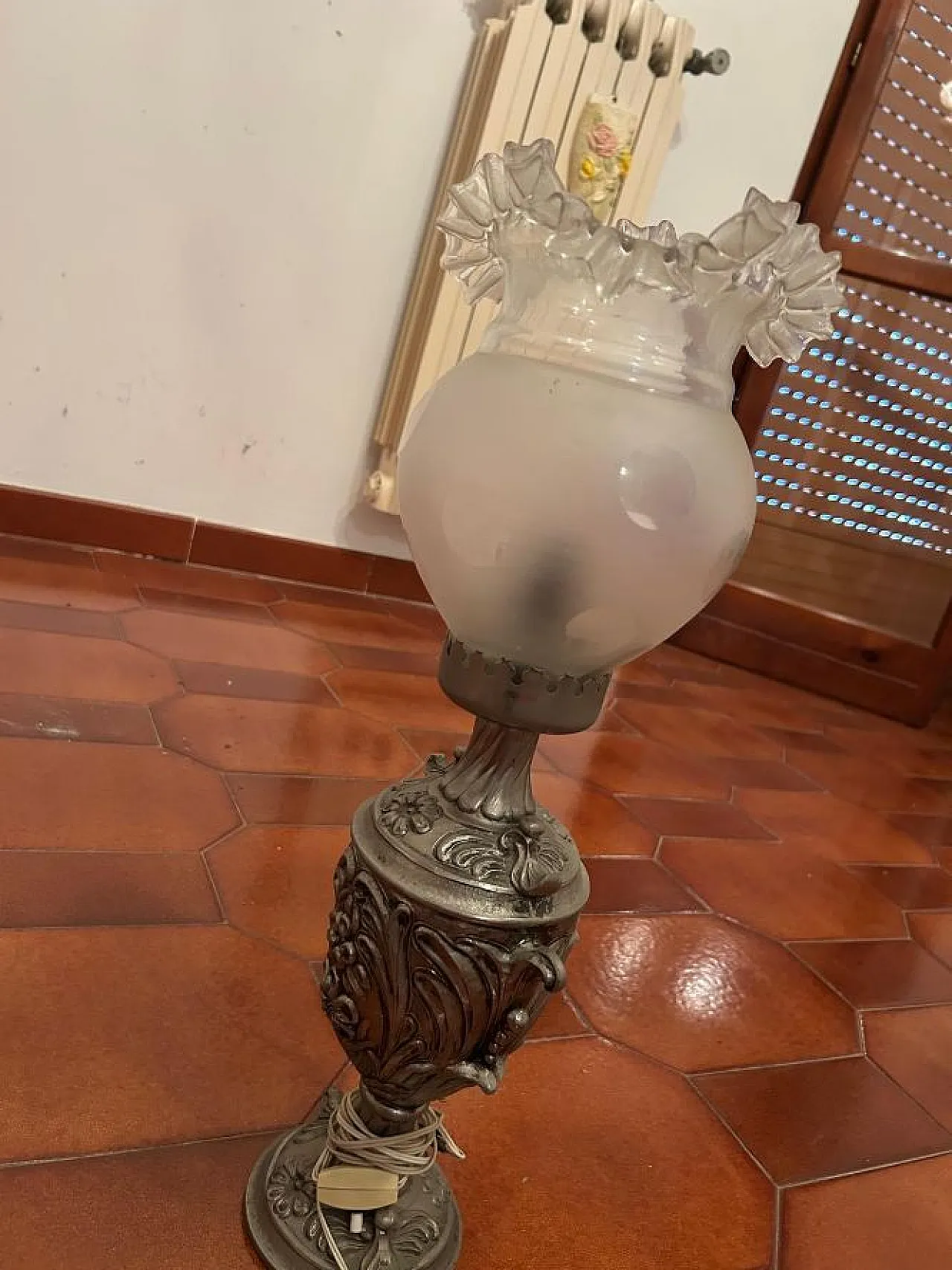 Table glass oil lamp with bulb, 1970s 2