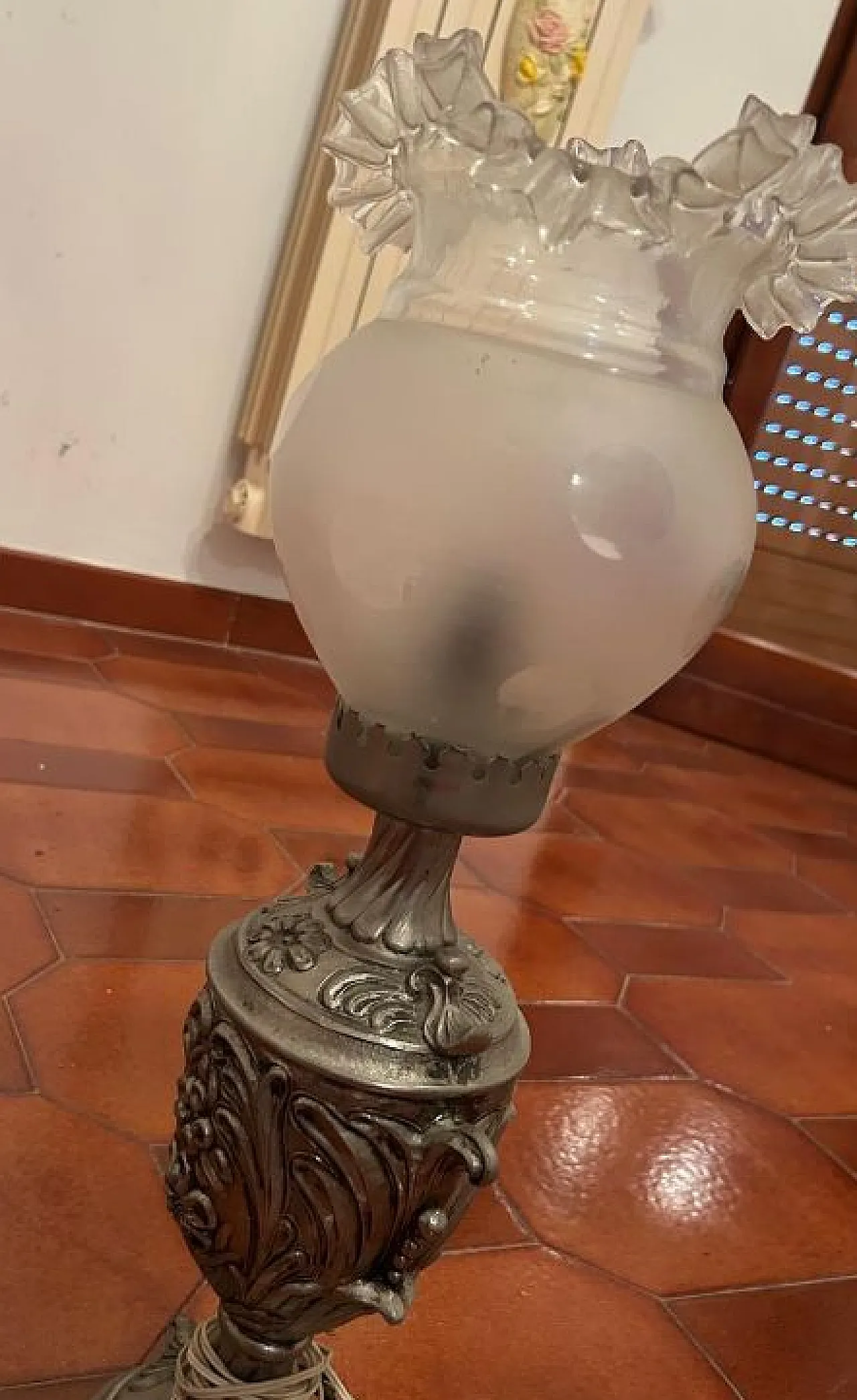 Table glass oil lamp with bulb, 1970s 3