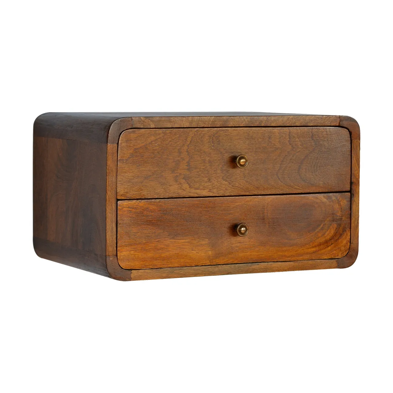 Floating curved chestnut bedside in solid mangowood, 2000s 4