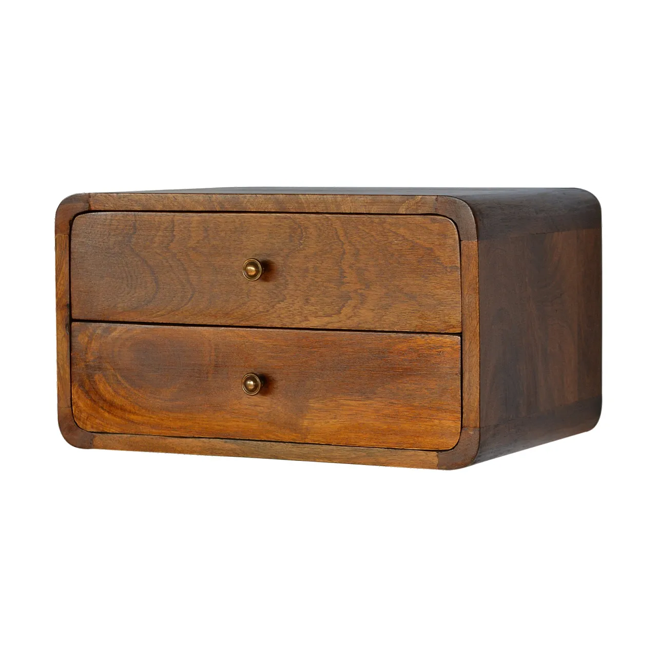 Floating curved chestnut bedside in solid mangowood, 2000s 5