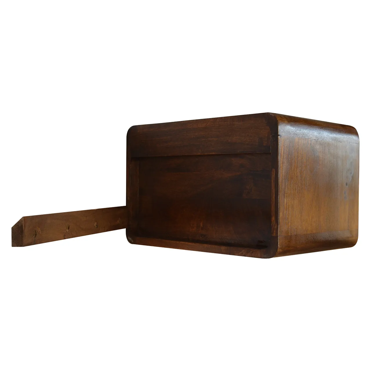 Floating curved chestnut bedside in solid mangowood, 2000s 11