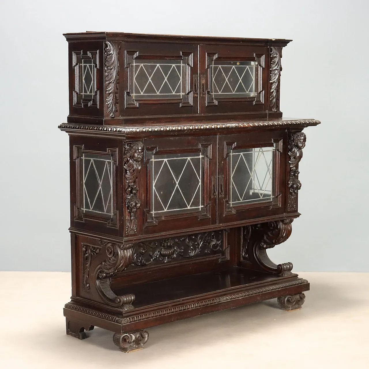 Neo Renaissance style showcase in ebonized walnut, 19th century 1
