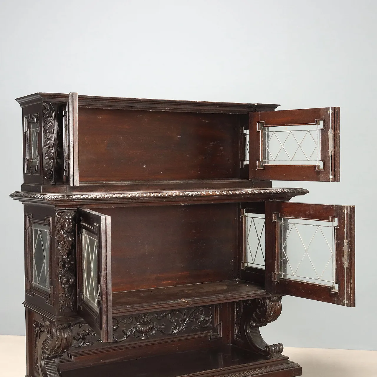 Neo Renaissance style showcase in ebonized walnut, 19th century 3