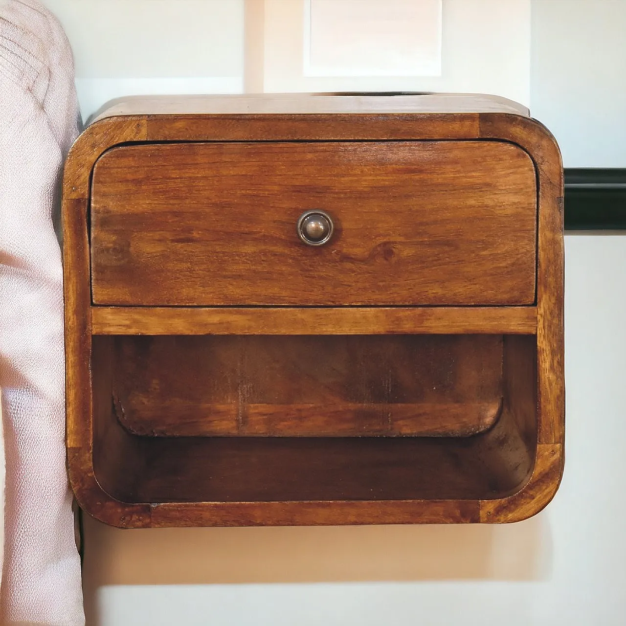 Mini Curve floating bedside table in solid mango wood, 2000s 1