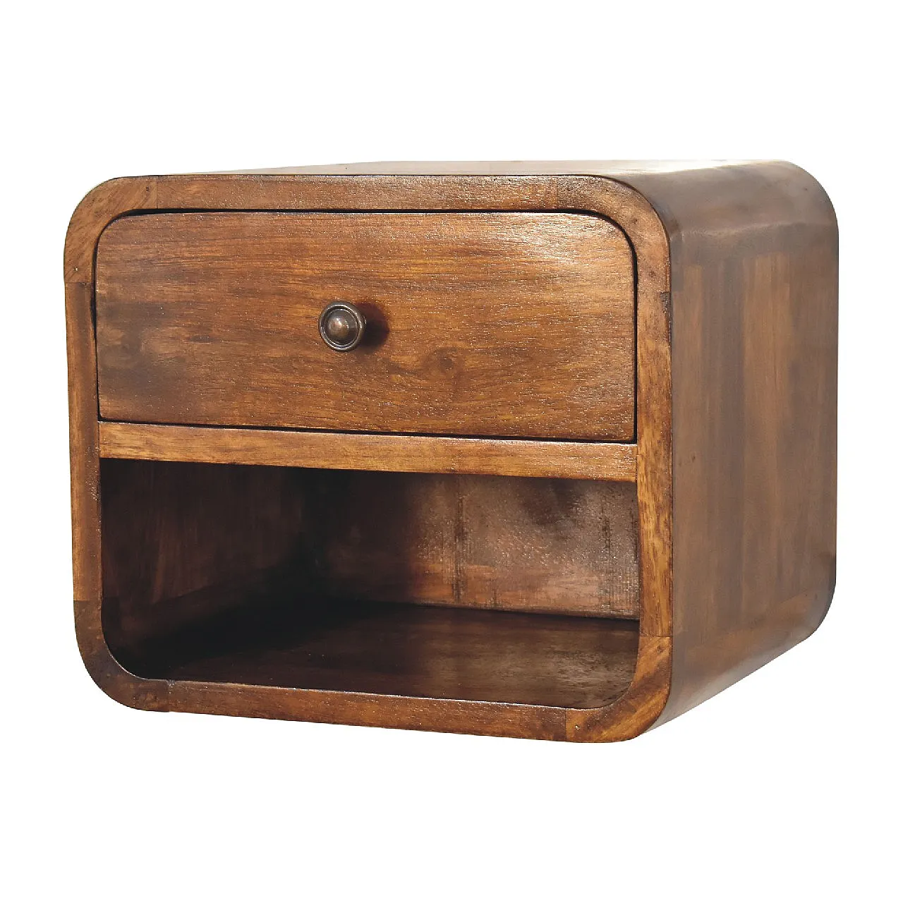 Mini Curve floating bedside table in solid mango wood, 2000s 4
