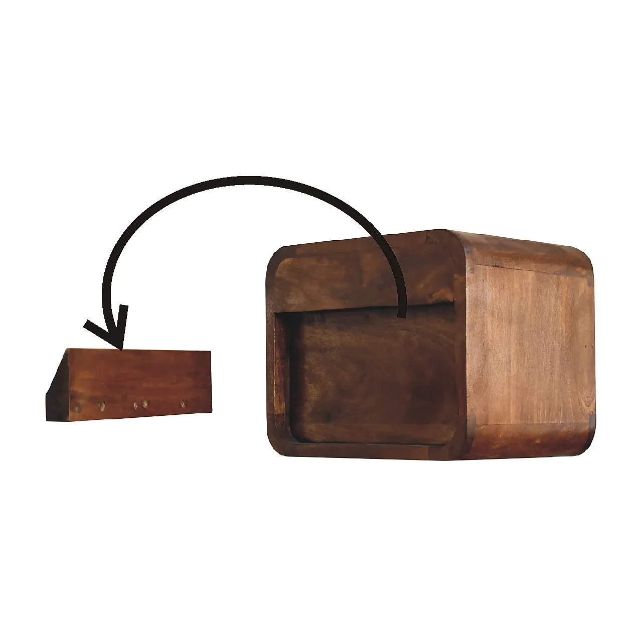 Mini Curve floating bedside table in solid mango wood, 2000s 10