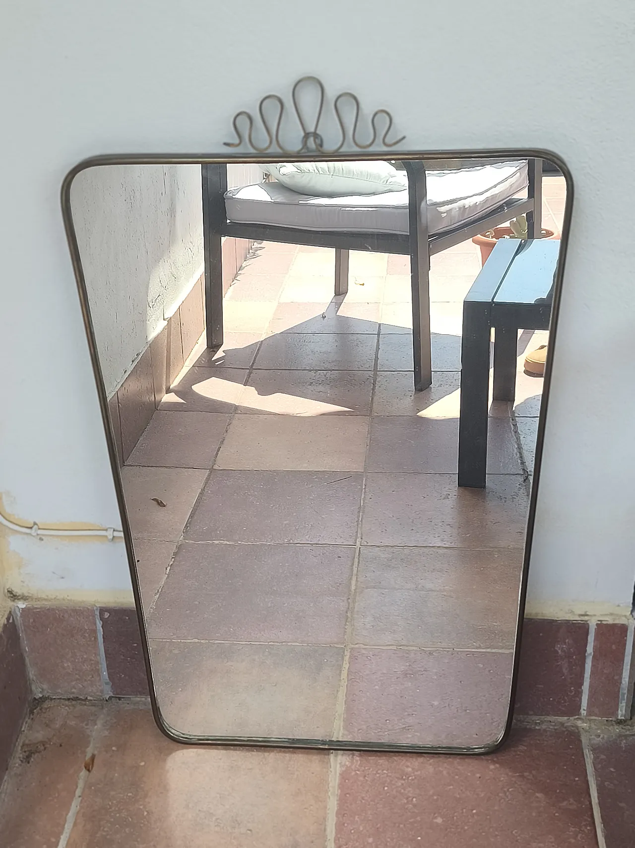 Specchio da parete in stile Gio Ponti con cornice in ottone, anni '40 6