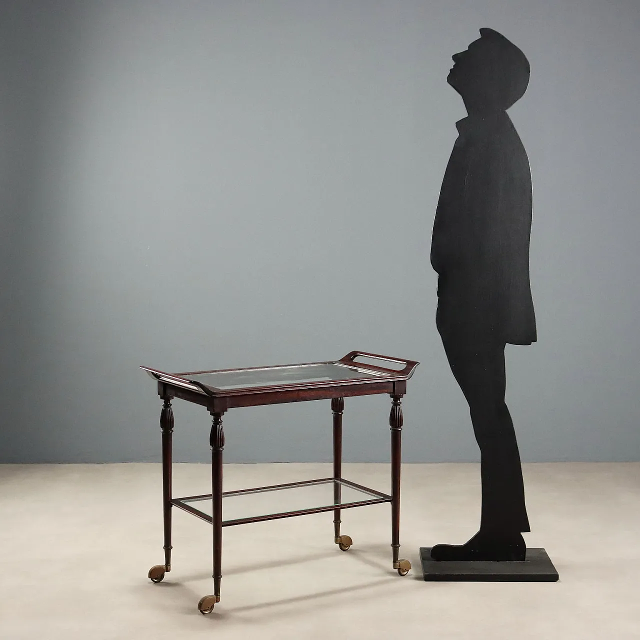 Service cart in mahogany wood and glass top, 1960s 3