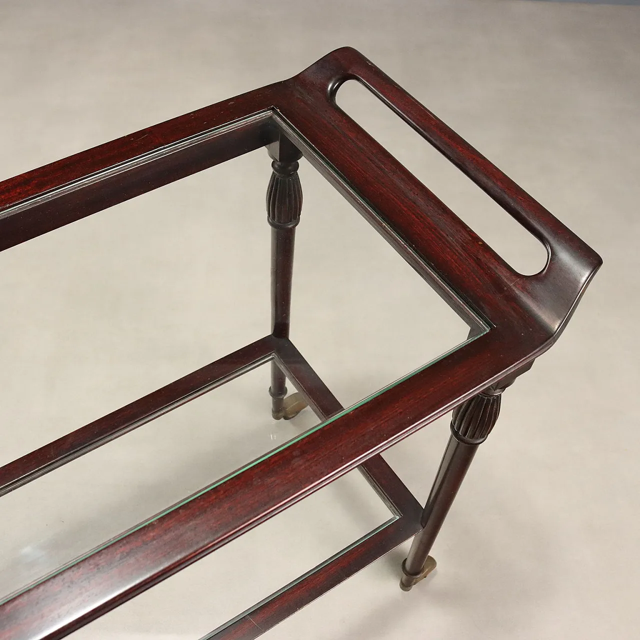 Service cart in mahogany wood and glass top, 1960s 4