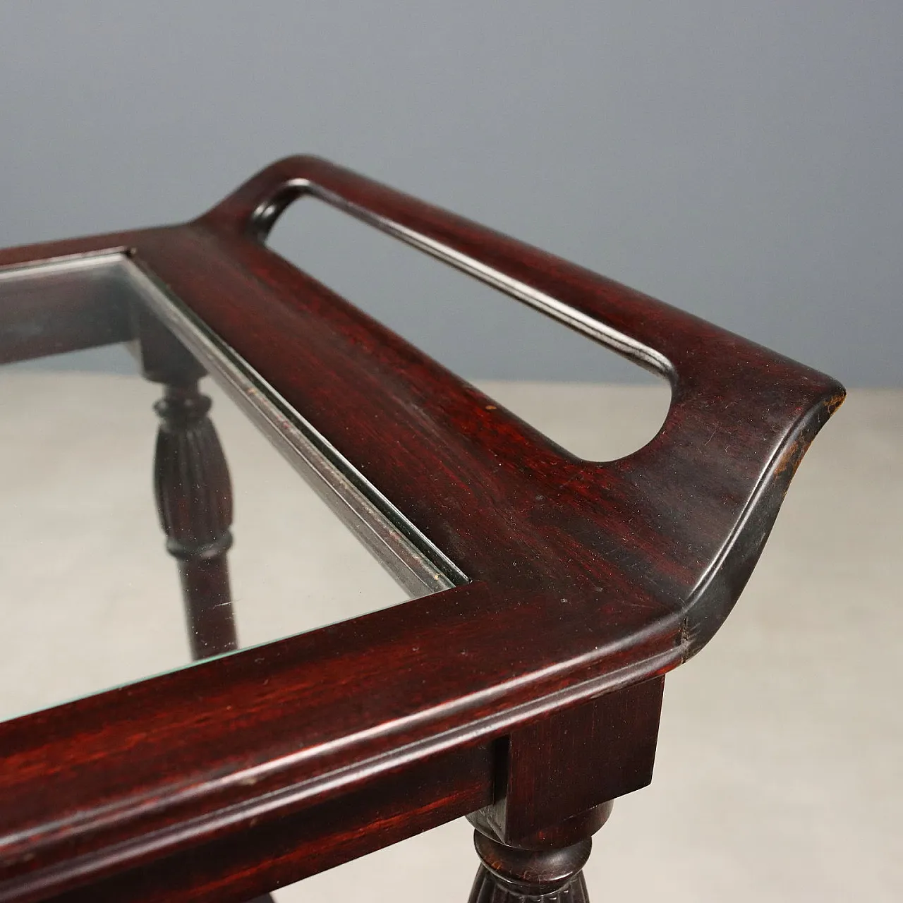 Service cart in mahogany wood and glass top, 1960s 5