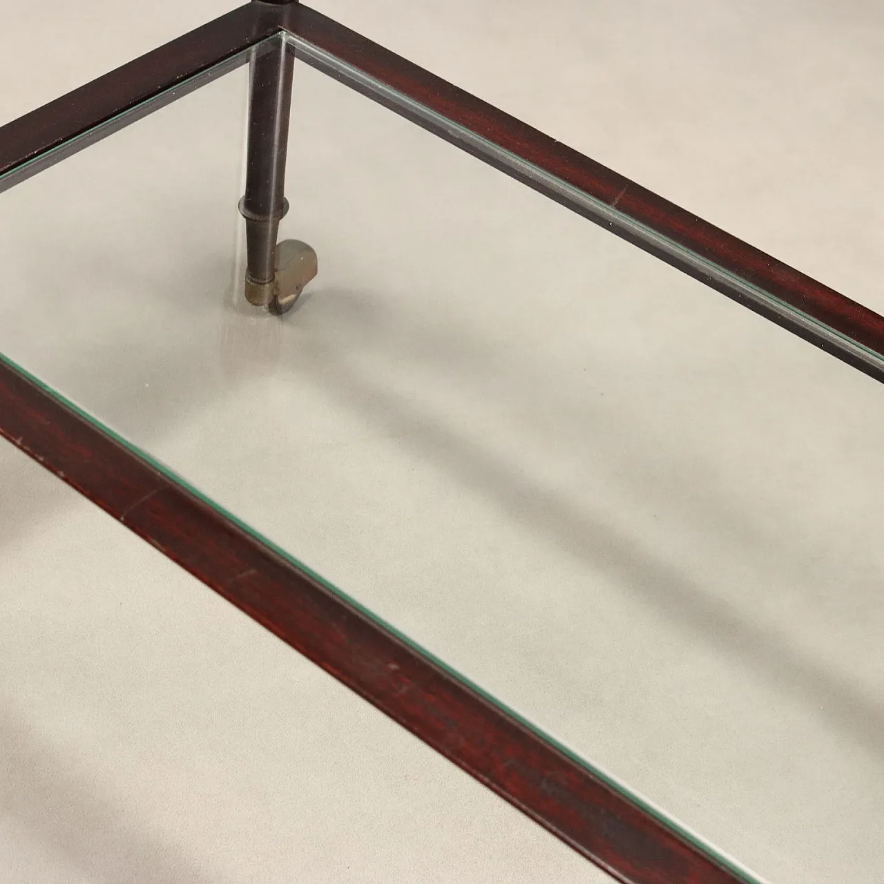 Service cart in mahogany wood and glass top, 1960s 9