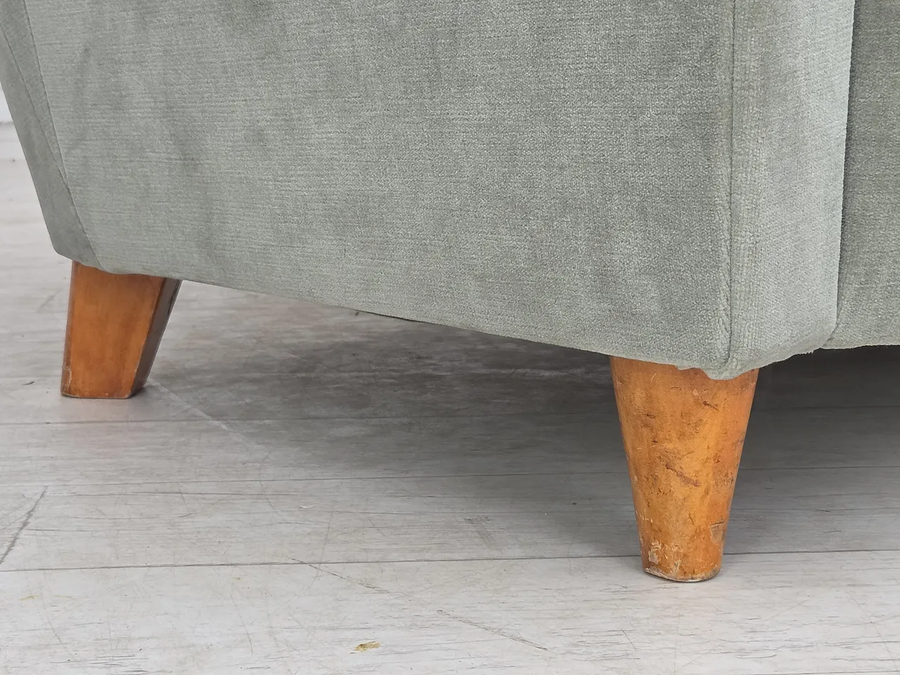 1960s, Danish 2-seater sofa. light green furniture velour. 6