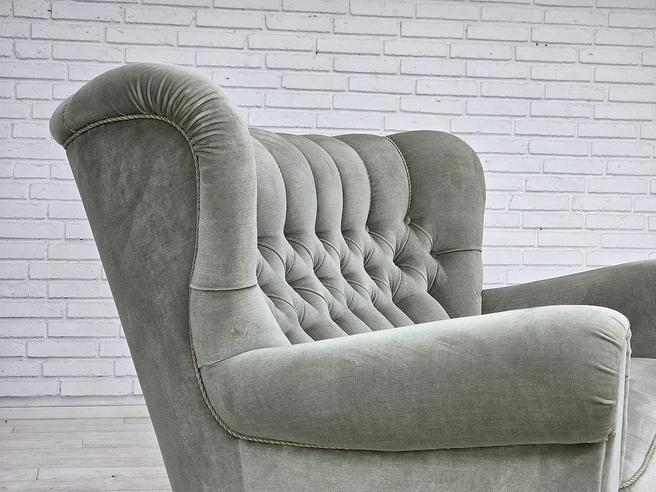 1960s, Danish 2-seater sofa. light green furniture velour. 7