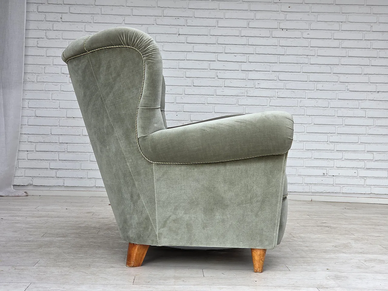 1960s, Danish 2-seater sofa. light green furniture velour. 8