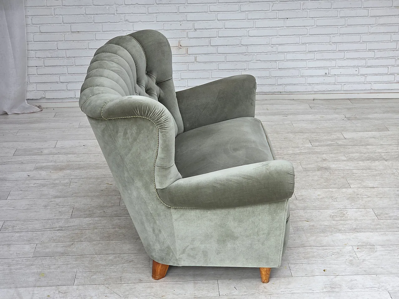 1960s, Danish 2-seater sofa. light green furniture velour. 9