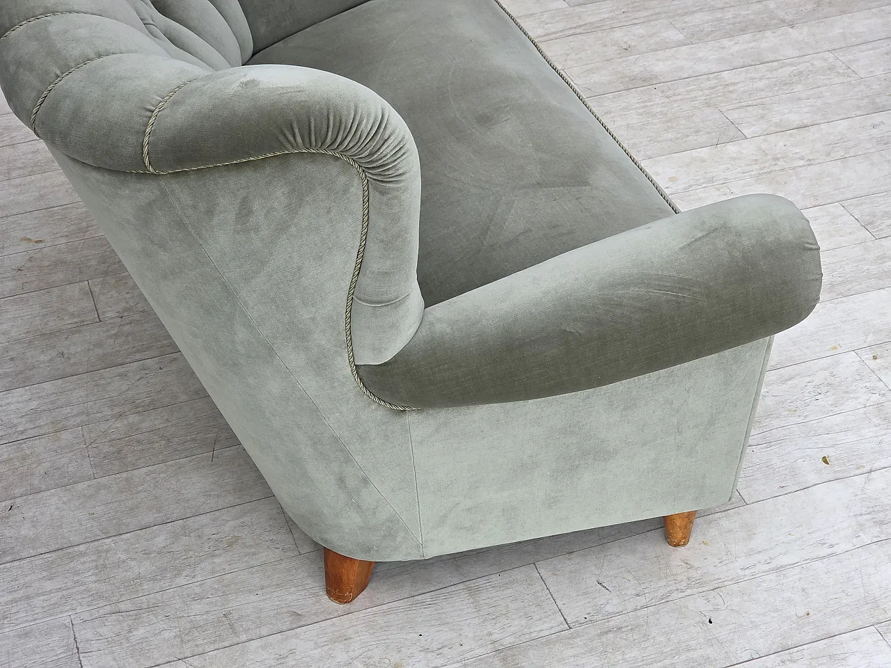 1960s, Danish 2-seater sofa. light green furniture velour. 10
