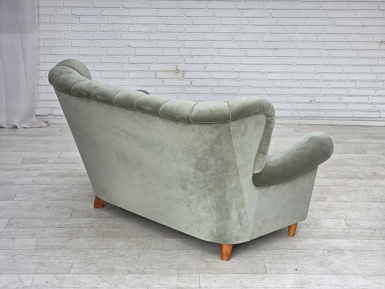 1960s, Danish 2-seater sofa. light green furniture velour. 11