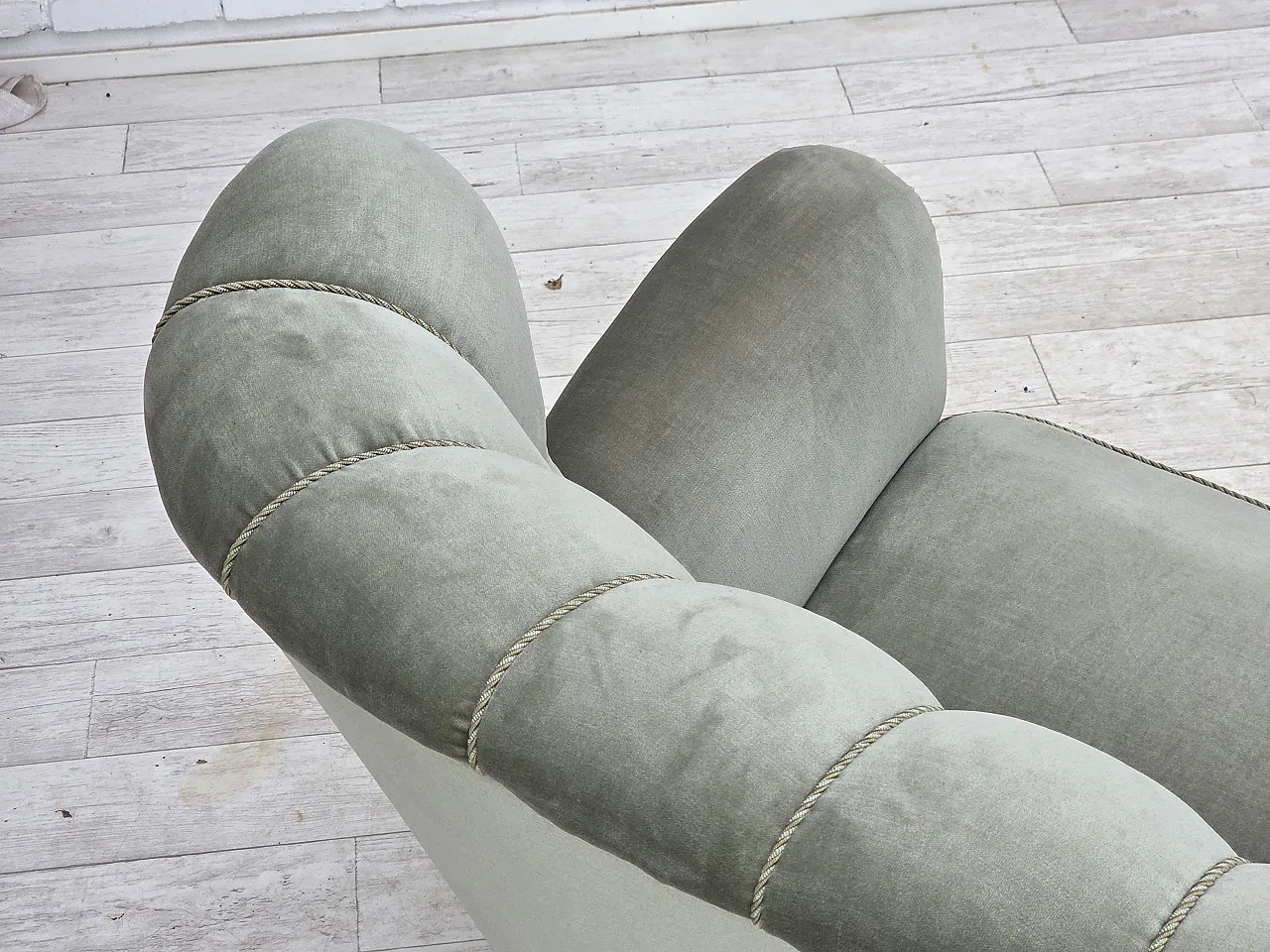 1960s, Danish 2-seater sofa. light green furniture velour. 12