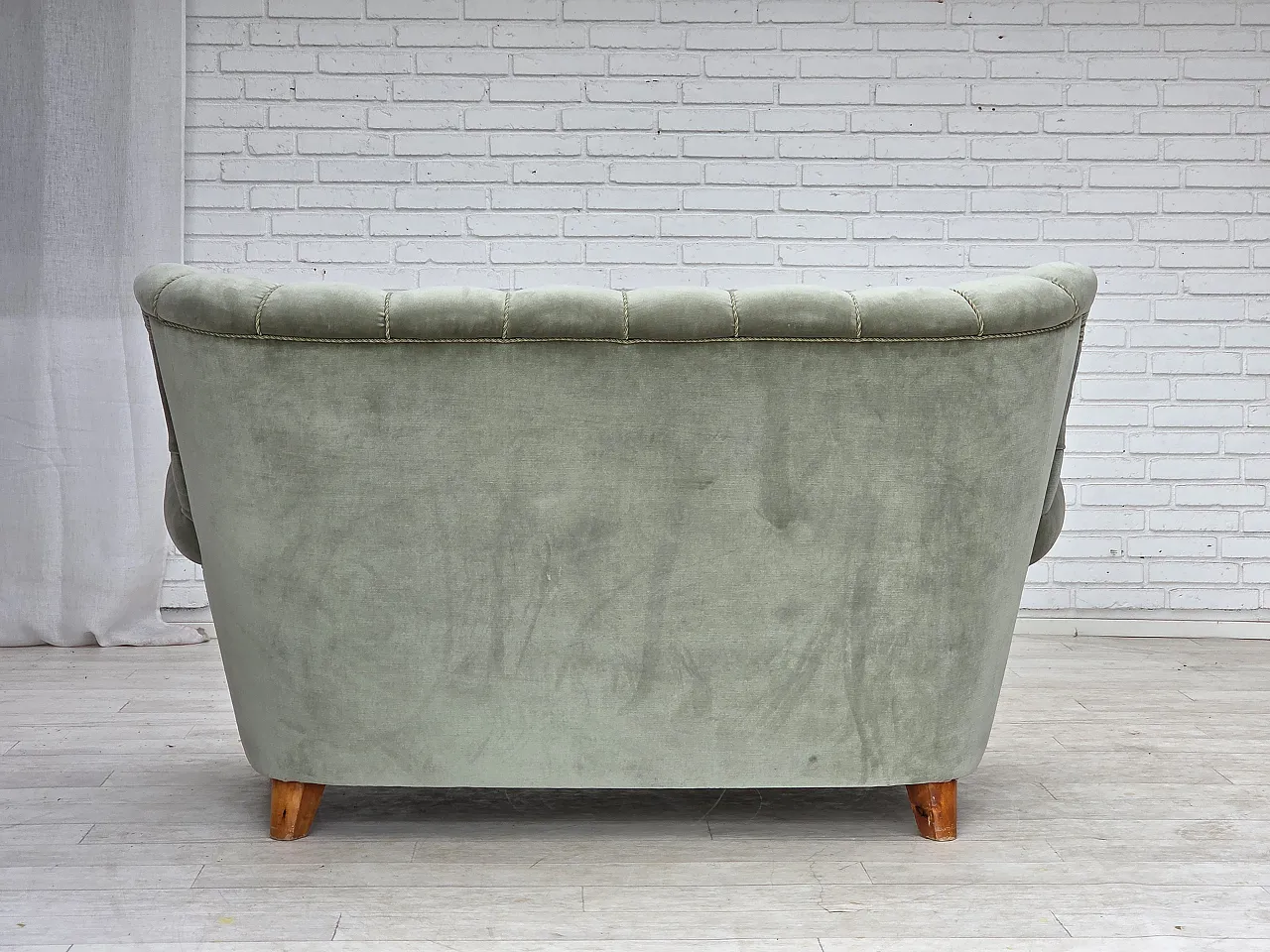 1960s, Danish 2-seater sofa. light green furniture velour. 13