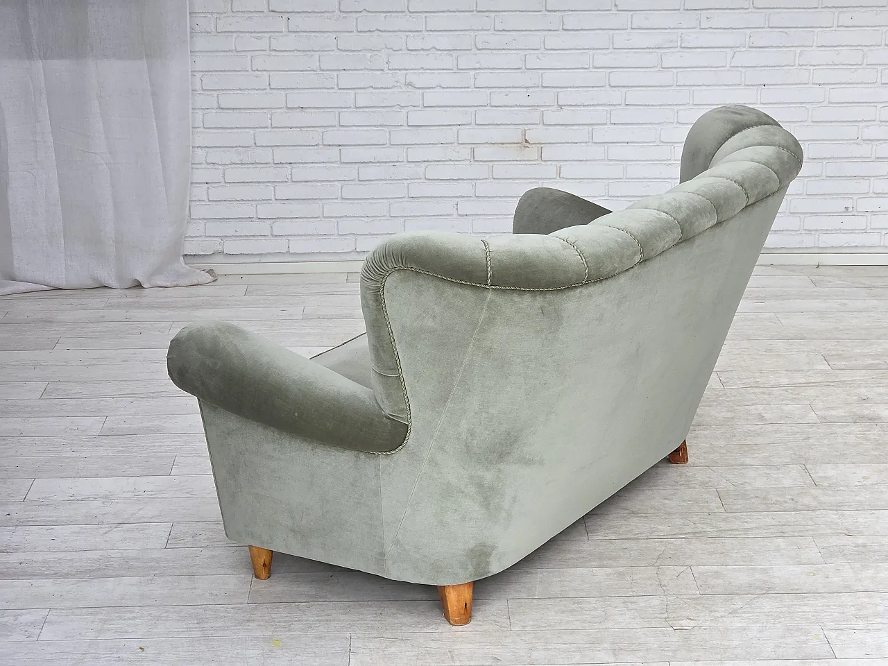 1960s, Danish 2-seater sofa. light green furniture velour. 14