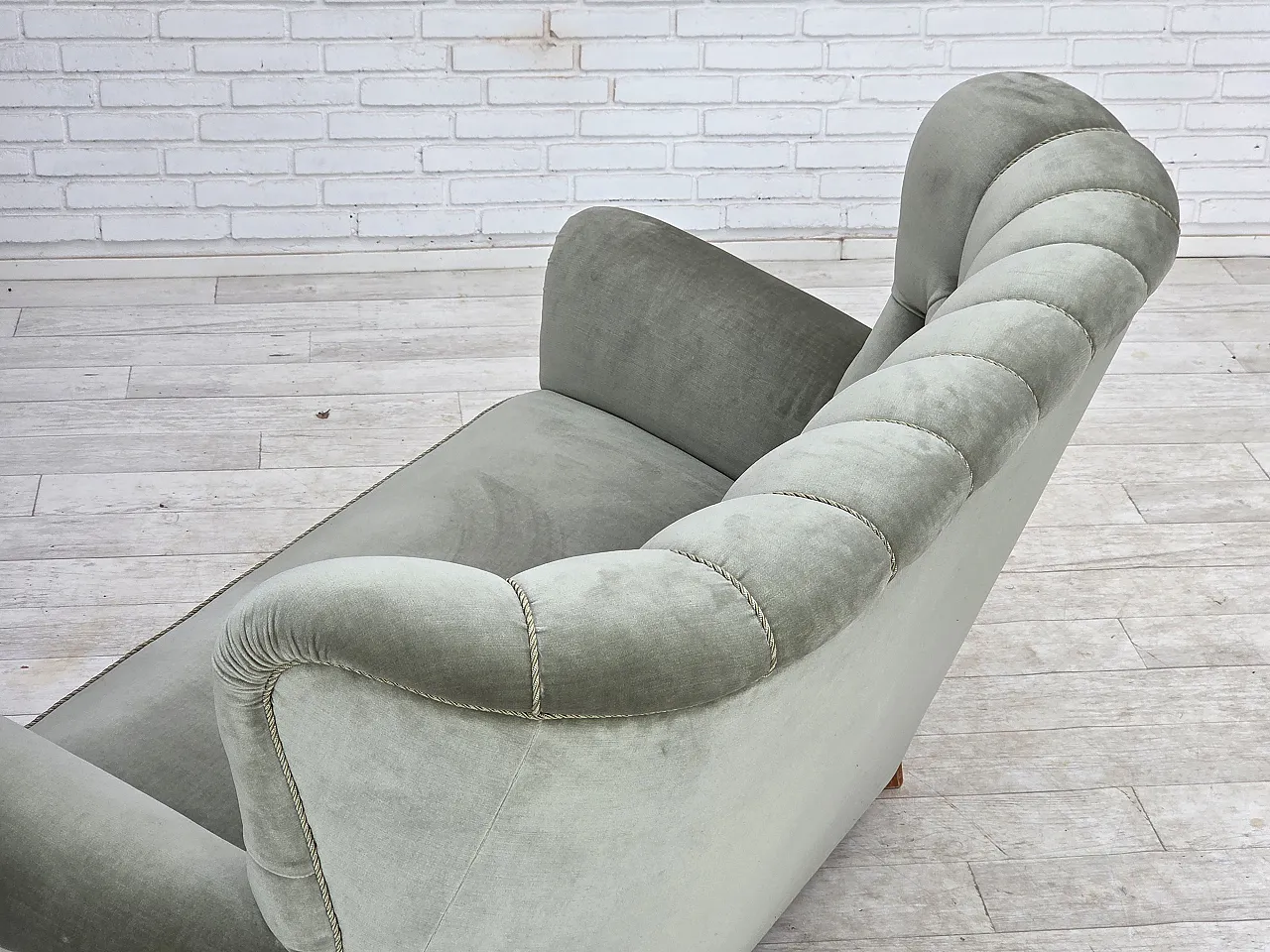 1960s, Danish 2-seater sofa. light green furniture velour. 15