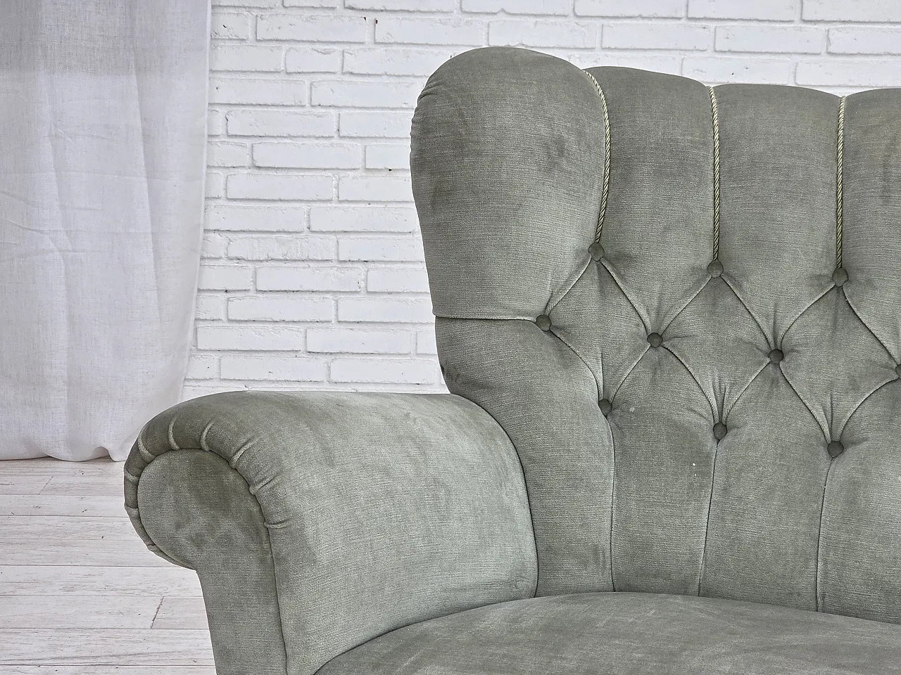1960s, Danish 2-seater sofa. light green furniture velour. 17