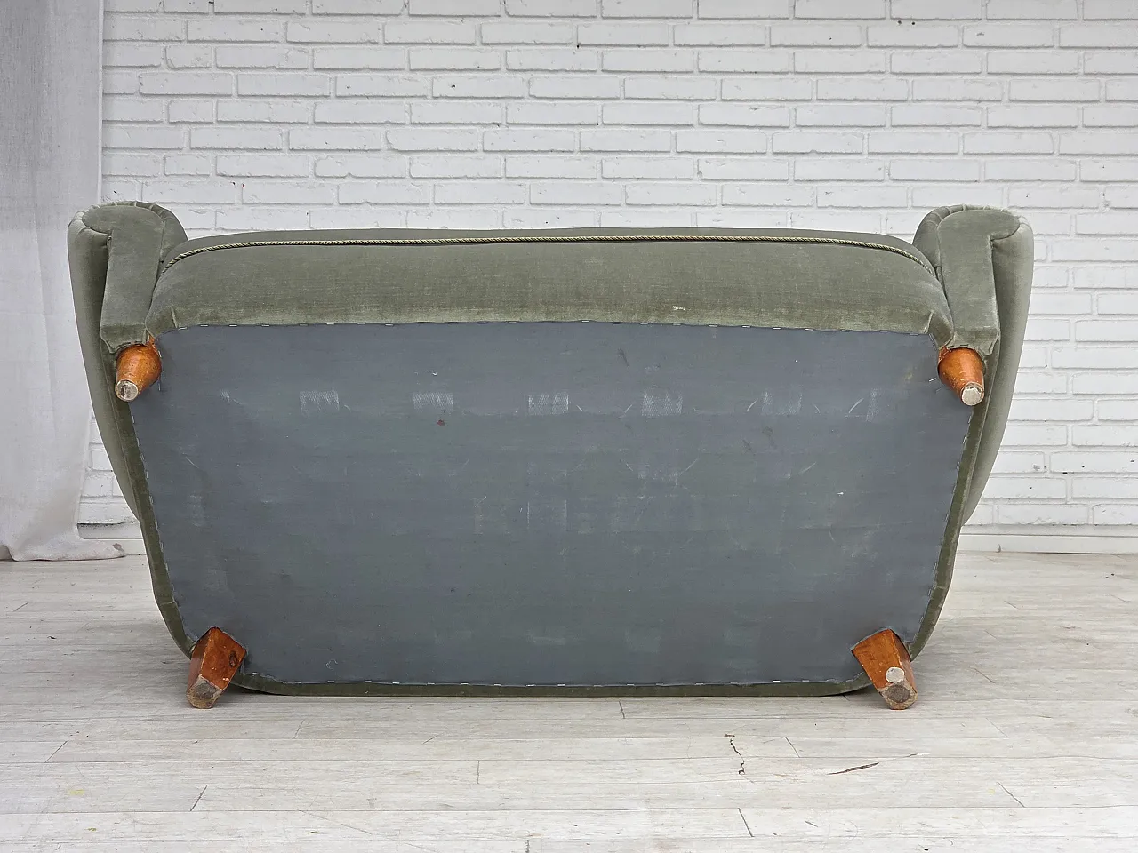 1960s, Danish 2-seater sofa. light green furniture velour. 18