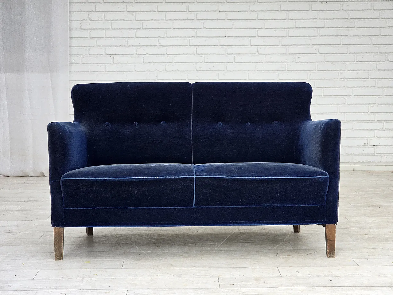 1960s, Danish 2-seater sofa. dark blue furniture velour. 1