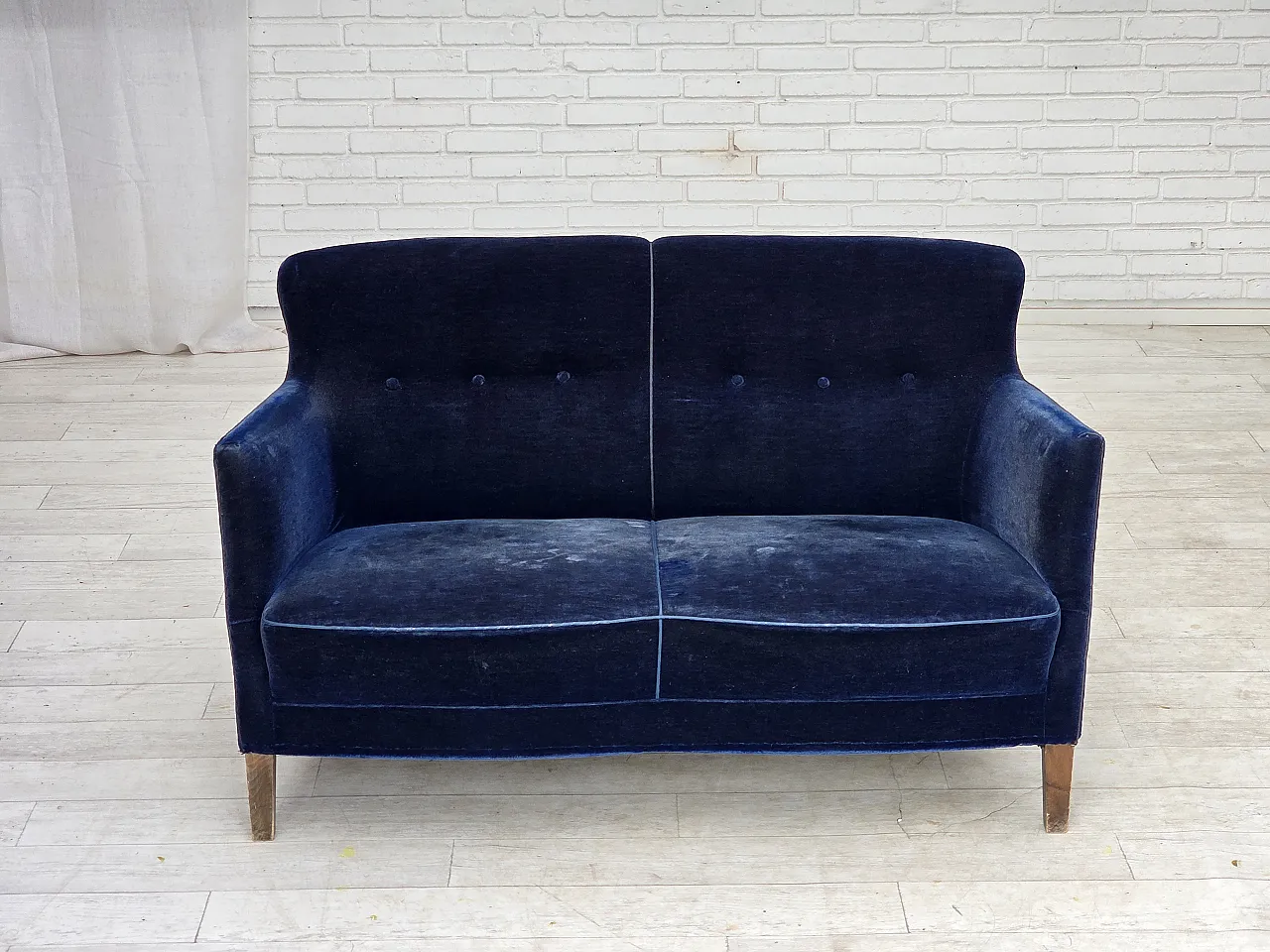 1960s, Danish 2-seater sofa. dark blue furniture velour. 2