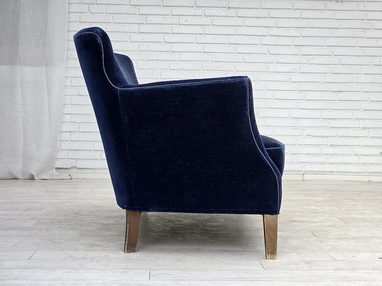 1960s, Danish 2-seater sofa. dark blue furniture velour. 6