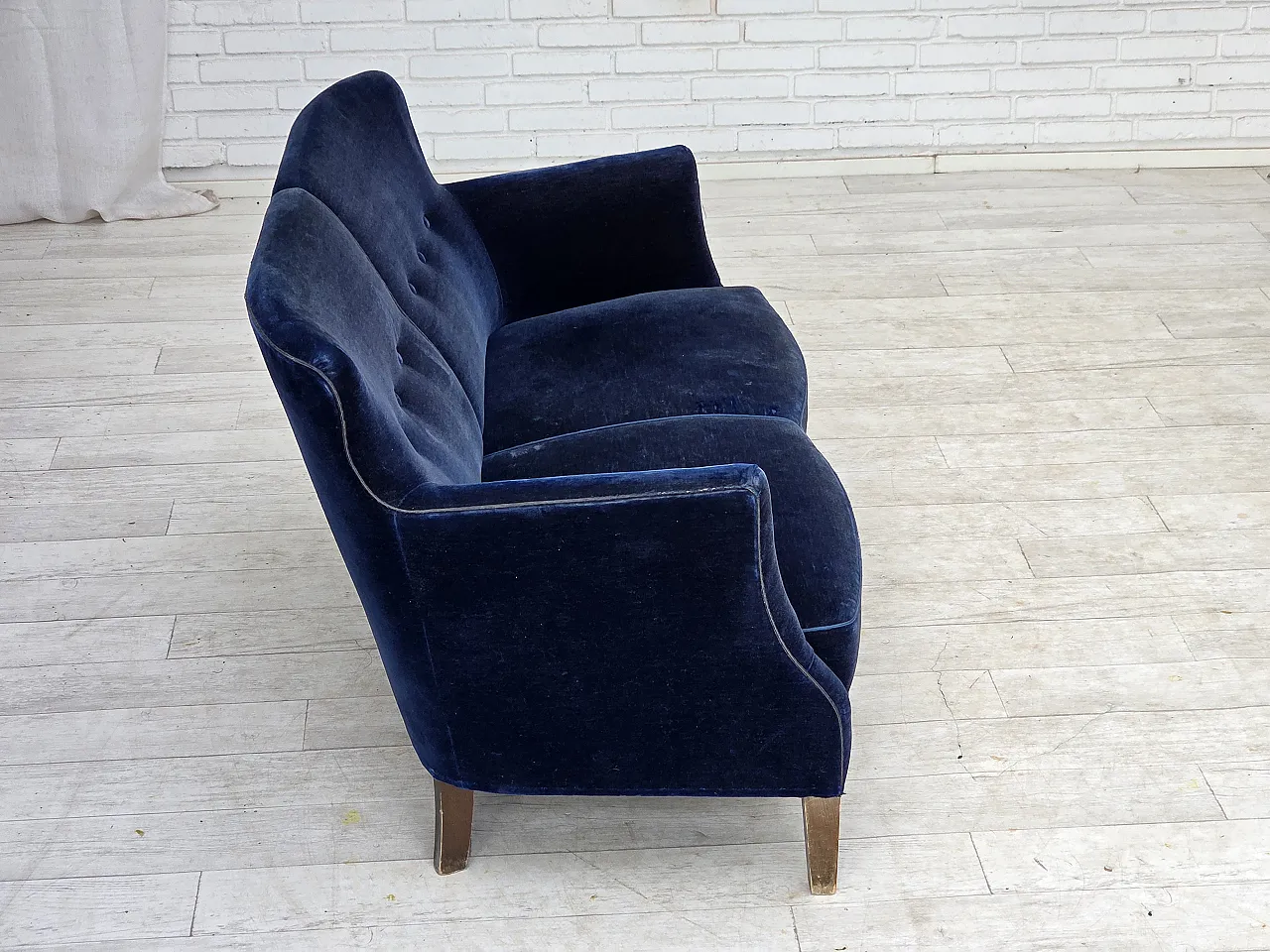 1960s, Danish 2-seater sofa. dark blue furniture velour. 7