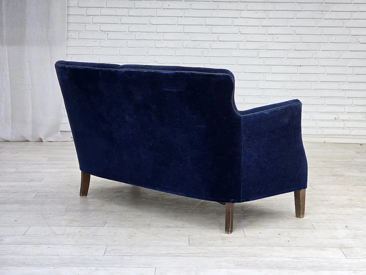 1960s, Danish 2-seater sofa. dark blue furniture velour. 8