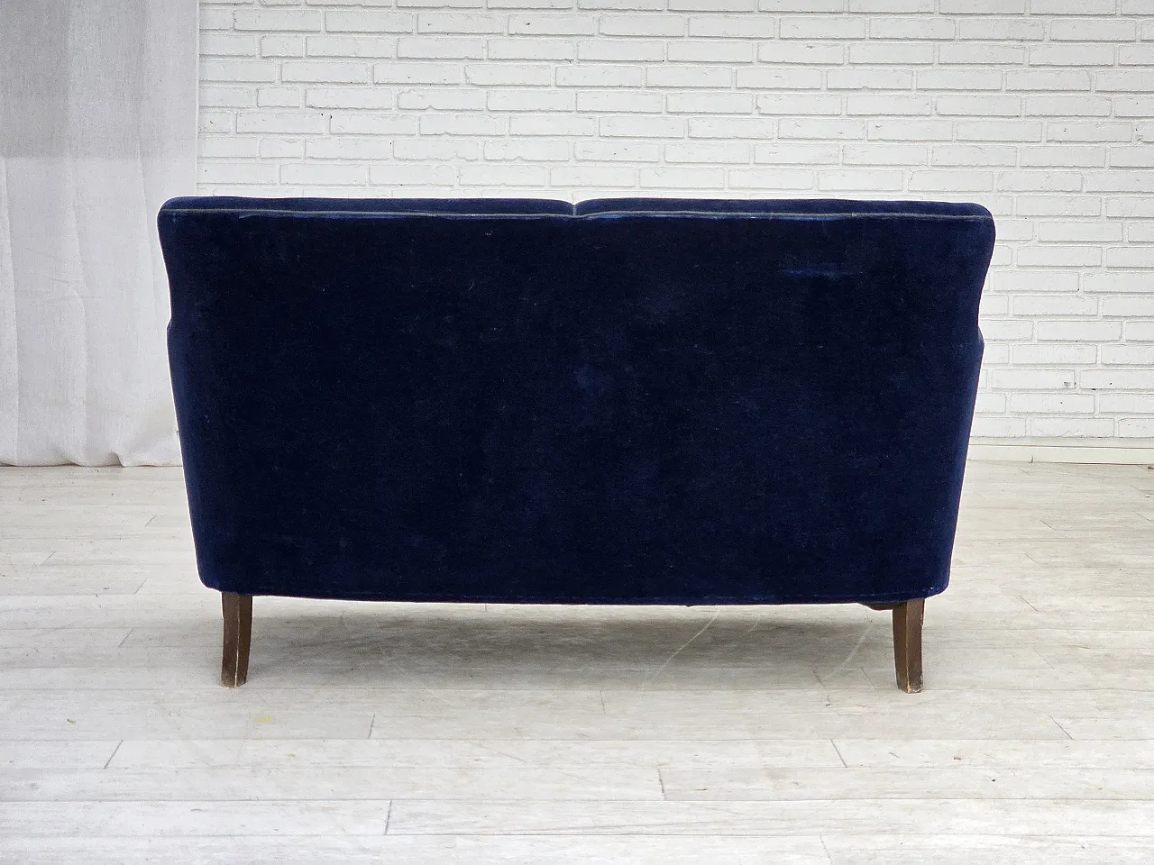 1960s, Danish 2-seater sofa. dark blue furniture velour. 9
