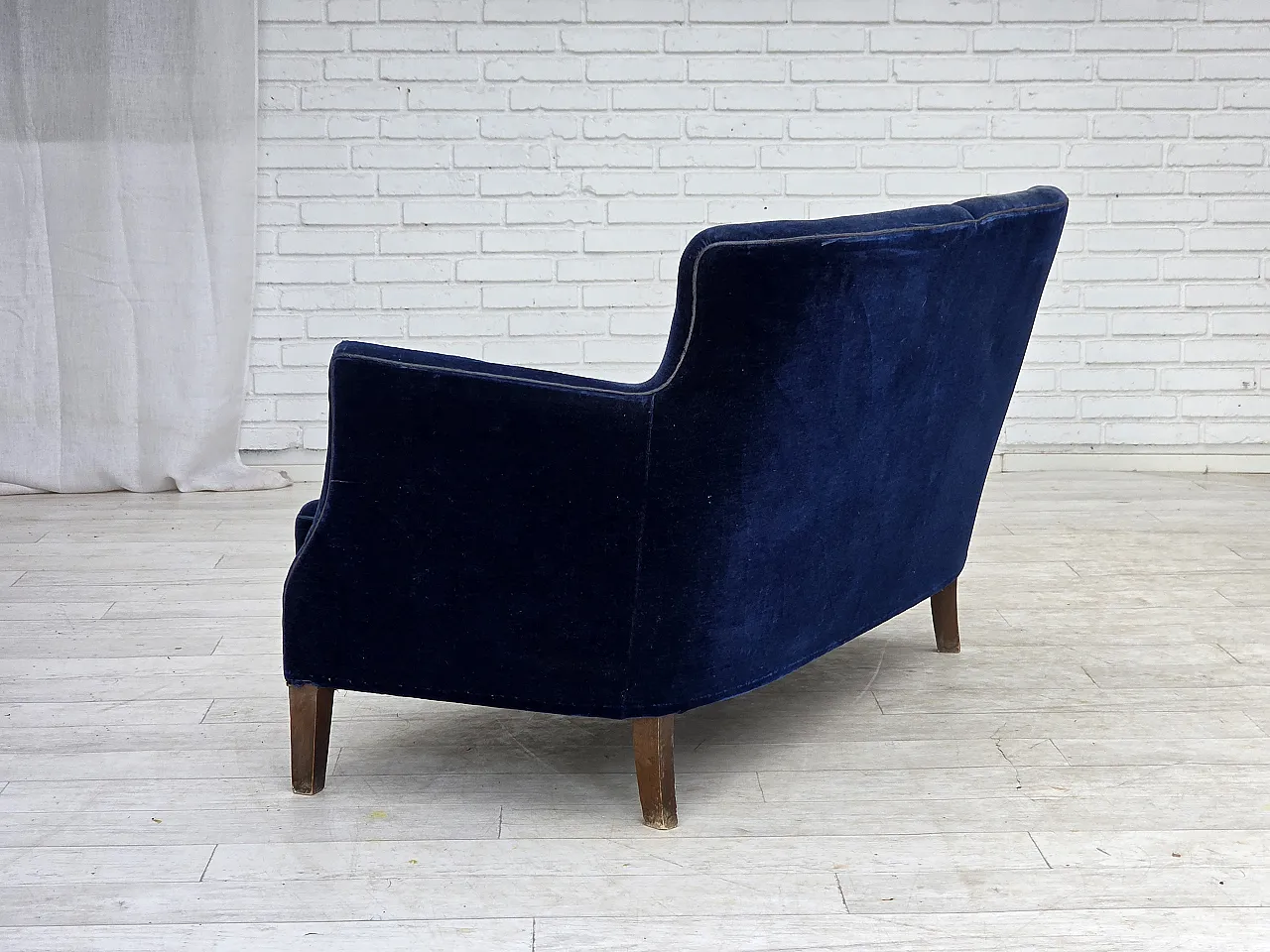 1960s, Danish 2-seater sofa. dark blue furniture velour. 10