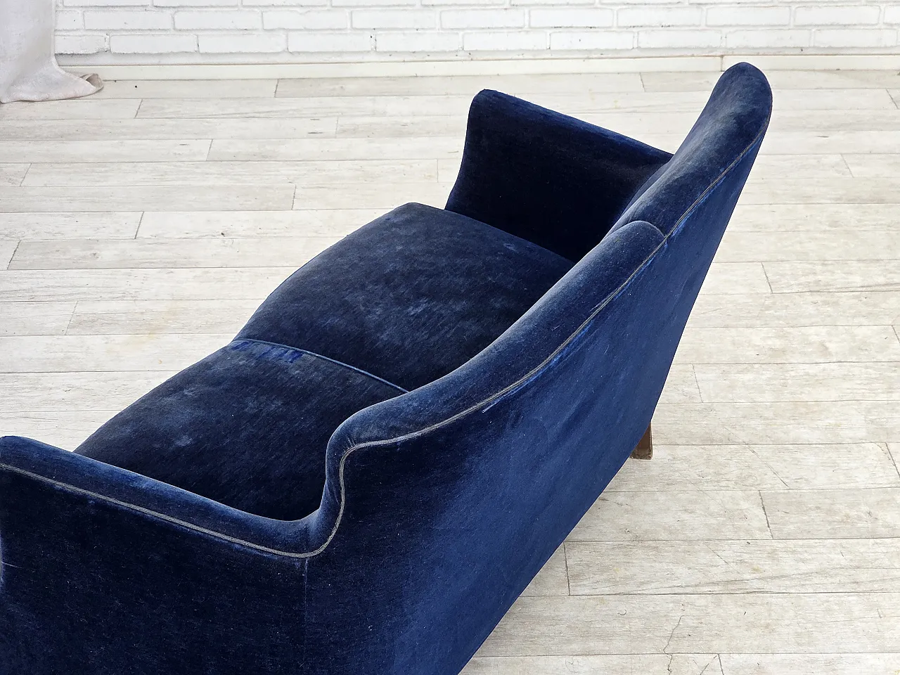 1960s, Danish 2-seater sofa. dark blue furniture velour. 11