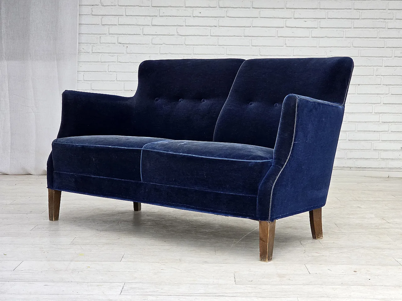 1960s, Danish 2-seater sofa. dark blue furniture velour. 12
