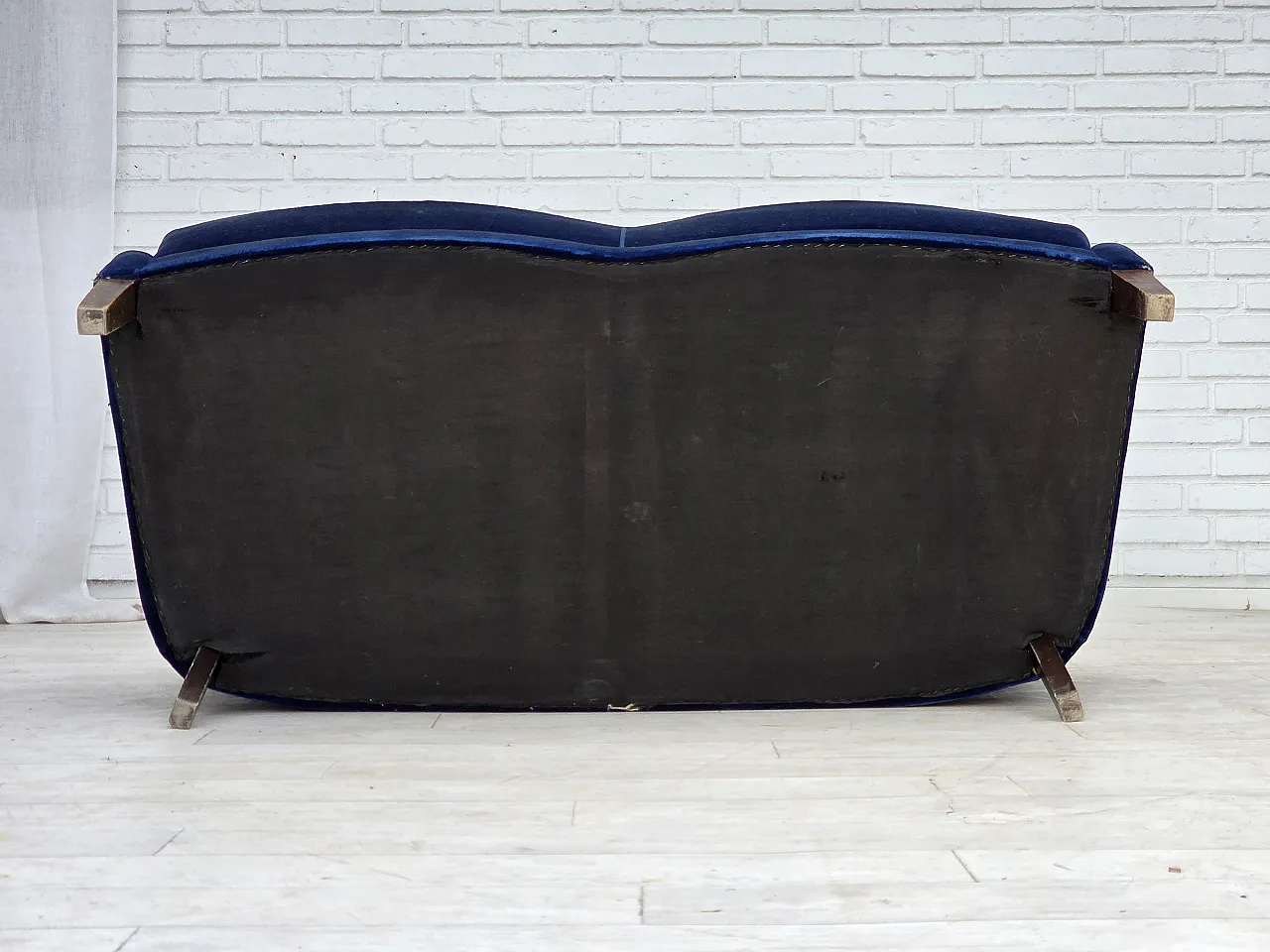 1960s, Danish 2-seater sofa. dark blue furniture velour. 13