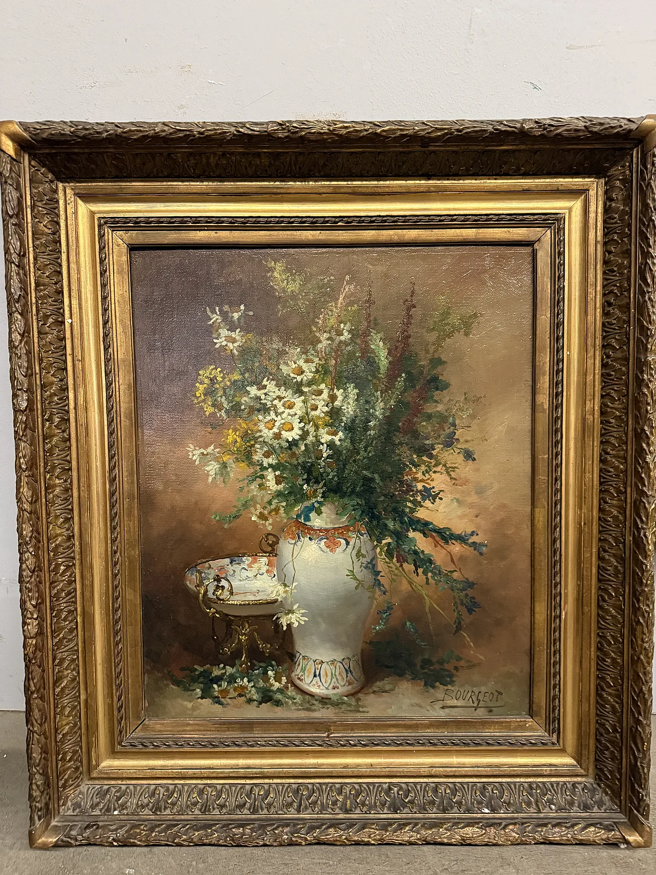 Oil painting on canvas Flowers France Buorgeout with frame, 20th c. 1