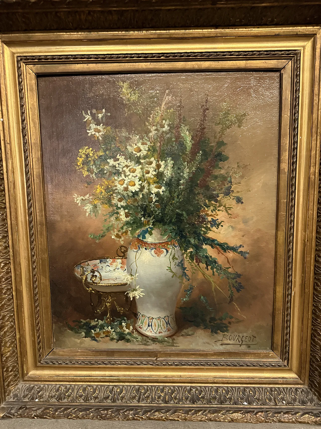 Oil painting on canvas Flowers France Buorgeout with frame, 20th c. 3