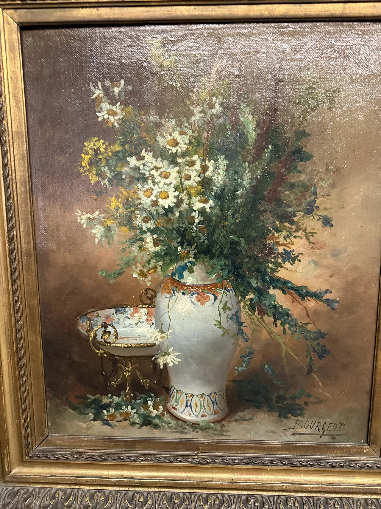 Oil painting on canvas Flowers France Buorgeout with frame, 20th c. 4