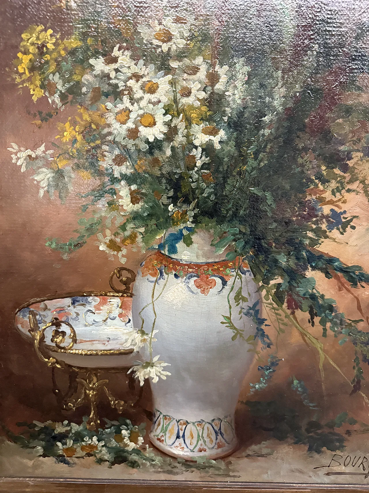Oil painting on canvas Flowers France Buorgeout with frame, 20th c. 10