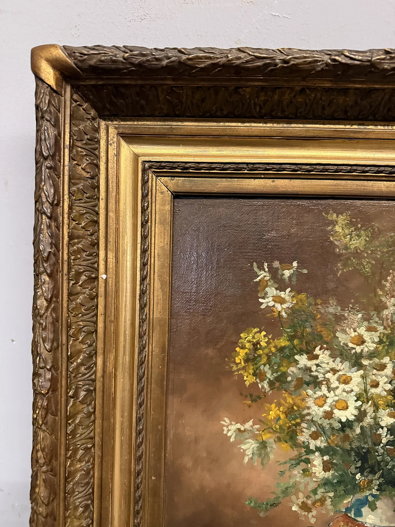 Oil painting on canvas Flowers France Buorgeout with frame, 20th c. 11
